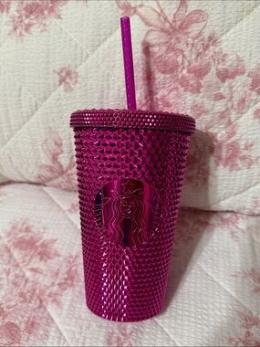 Starbucks Metallic Fuchsia Studded Tumbler with Straw 16oz